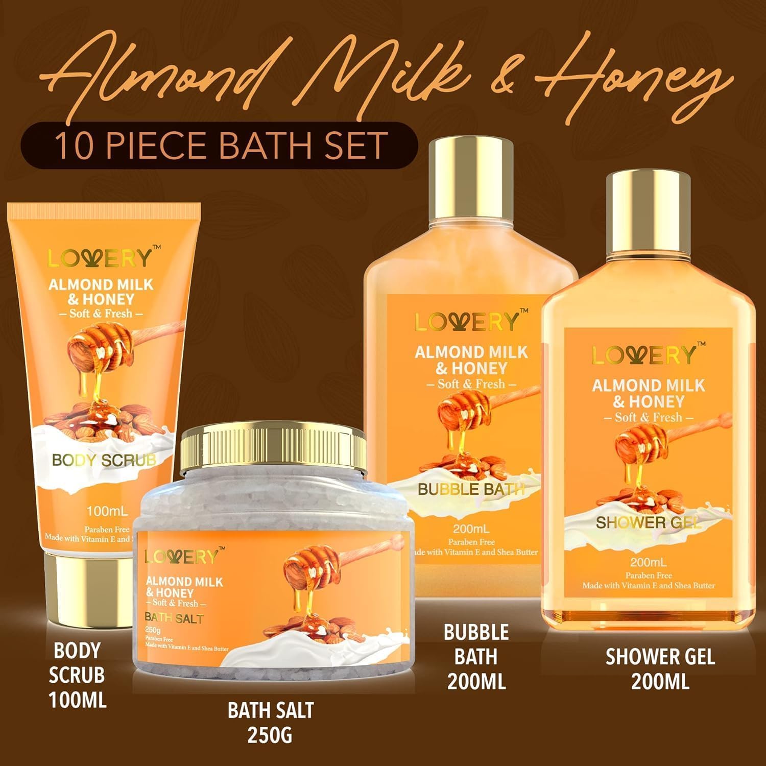 10 Piece Almond Milk and Honey Bath Gift Set
