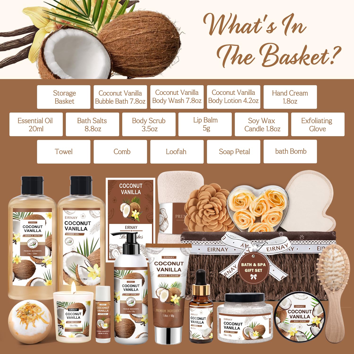 16 Piece Coconut and Vanilla Bath and Body Gift Basket