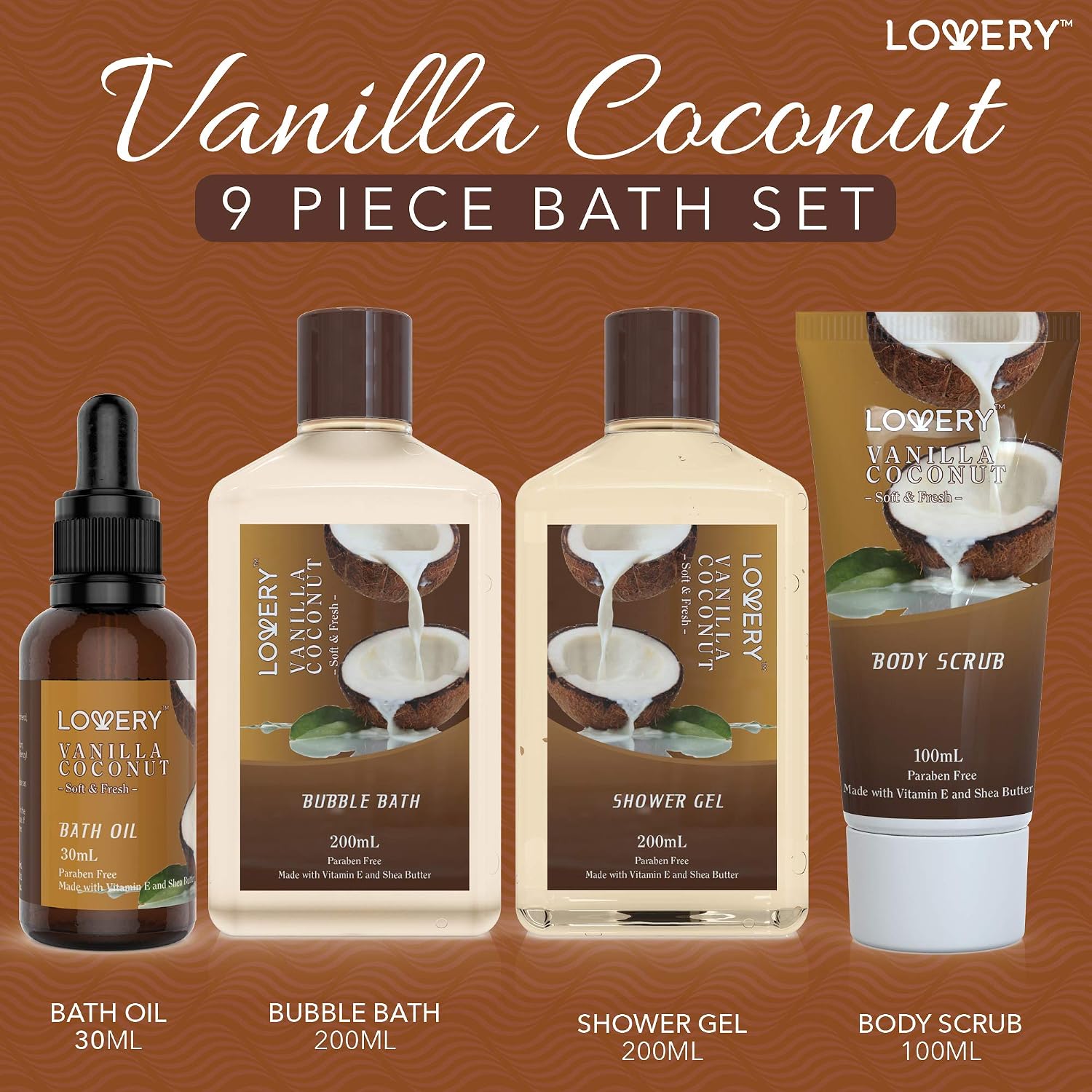 9 Piece Vanilla and Coconut Home Spa Gift Set