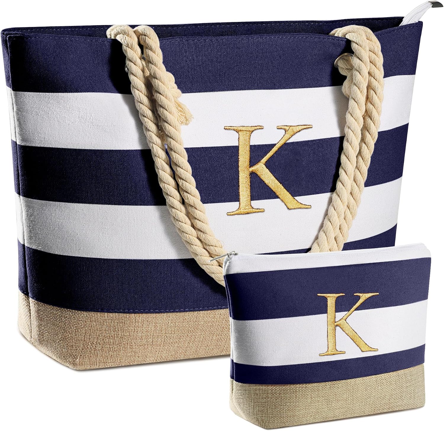 Canvas Beach Tote with Waterproof Inner Pool Bag