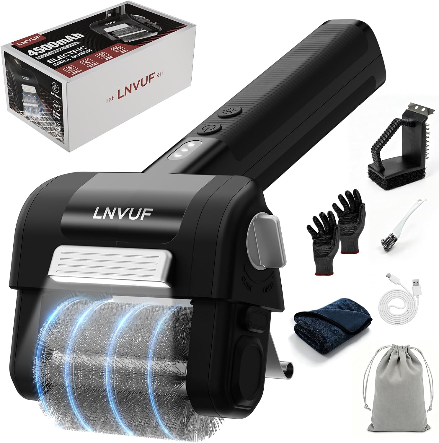 Electric Grill Brush with LED Light and Motor