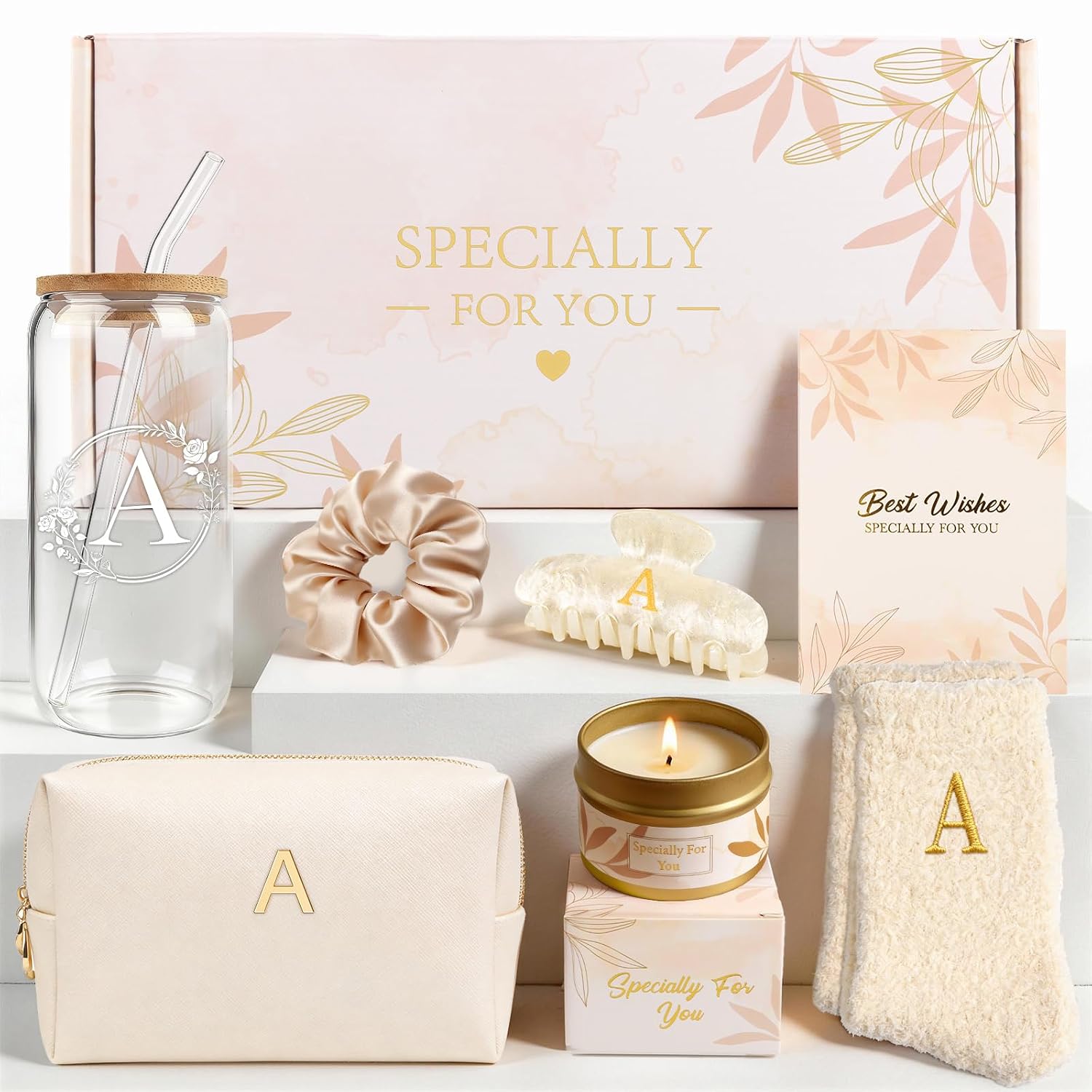 Initial Hair Clips and Glass Cup Gift Set