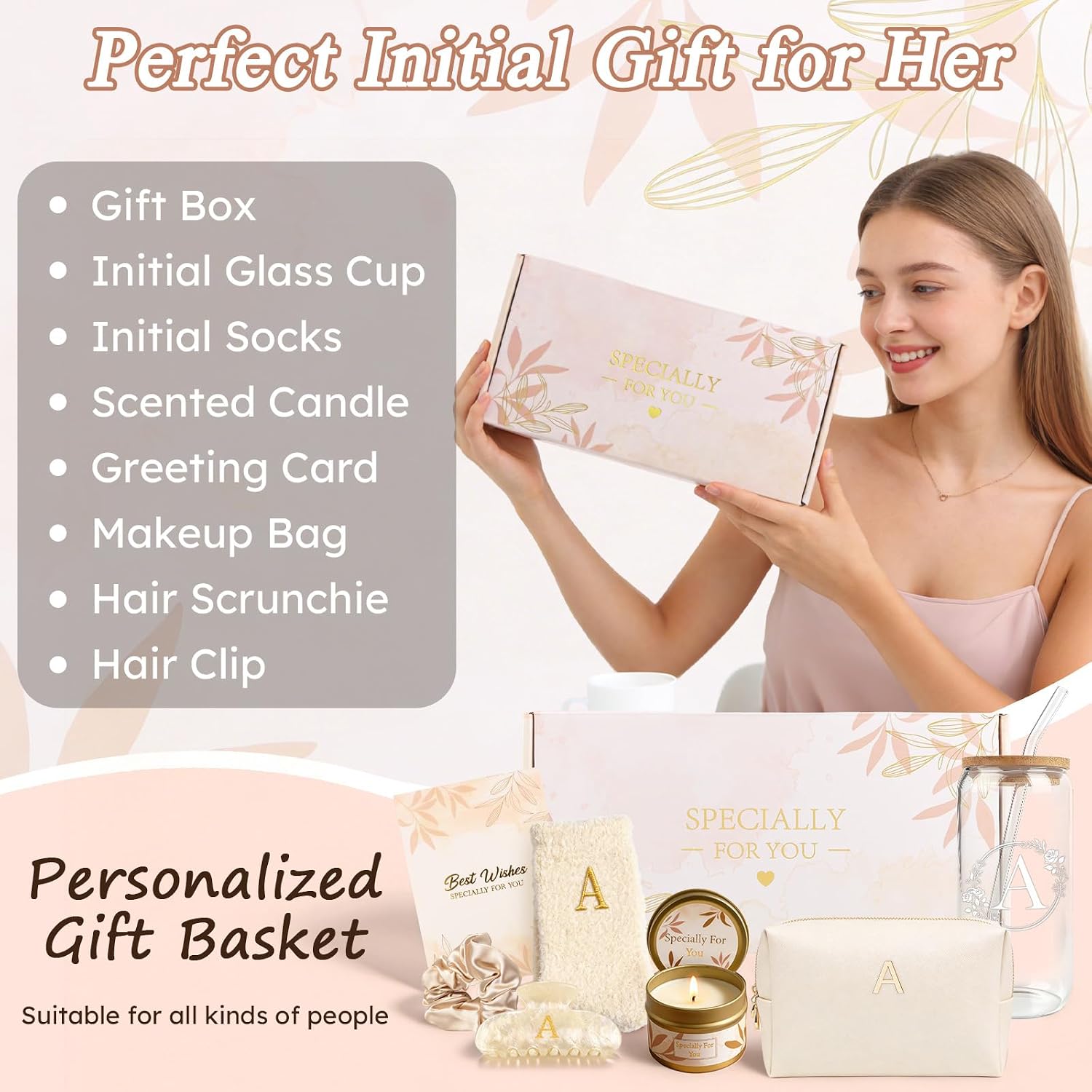 Initial Hair Clips with Glass Cups, Lids and Straws Gift Set